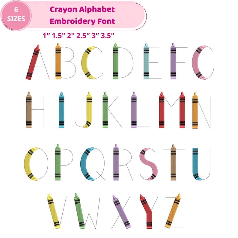 Crayon Alphabet Embroidery Font, Back to School Monogram, Crayon Stick ...