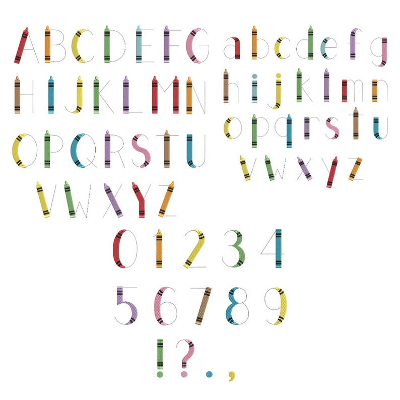 Crayon Alphabet Embroidery Font, Back to School Monogram, Crayon Stick ...