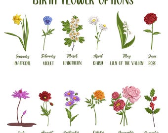Birth Month Flower Embroidery Bundle, Wildflower Botanical Floral Designs, 12 Birthday Flowers for Personalized Gifts, PES DST JEF