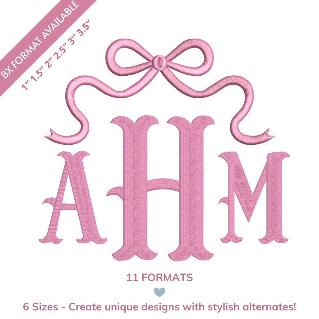 Fishtail Monogram With Bow Embroidery Font BX 6 Sizes 11 Formats ...
