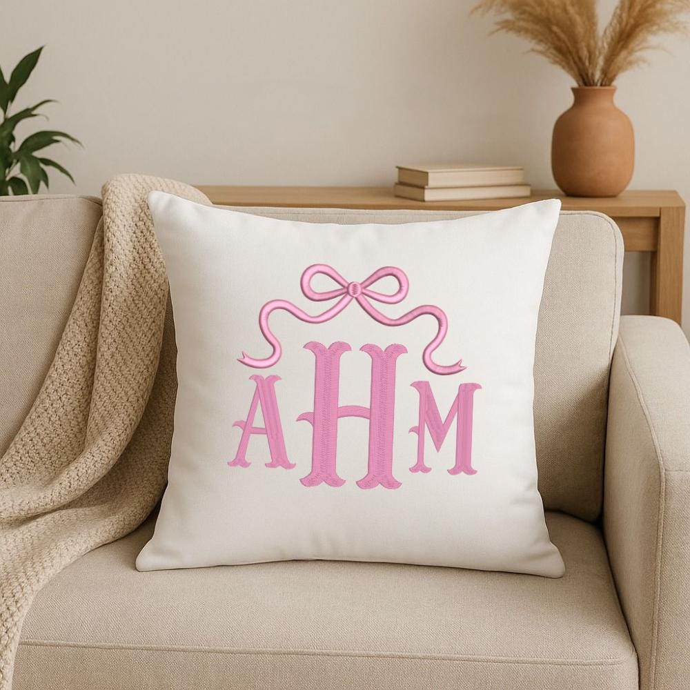 Fishtail Monogram With Bow Embroidery Font BX 6 Sizes 11 Formats ...