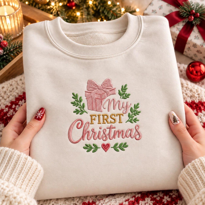 First Home Monogram My First Christmas Embroidery Design Bundle, Baby First Christmas ...