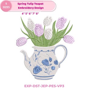 Frühlingstulpe Teekannen-Stickerei Design - Chinoiserie Blumenmuster - Mamas Geschenk Decke Stickerei - Grandmillennial Blumen-Kissen-Dekor