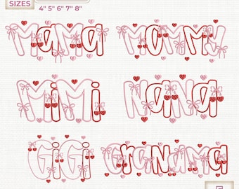 Bundle Mama Coquette Embroidery Design, Coquette Bow Auntie Embroidery Design, Nana Gigi Grandma Machine Embroidery Files, Instant Download