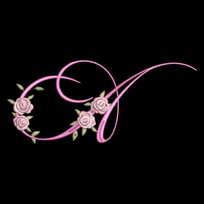 Pink Rose Embroidery Font, Floral Script Alphabet With Roses, Elegant ...
