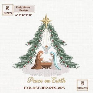 Modern Nativity Outline Embroidery Design, Christmas Religious Line Art (5 Sizes)