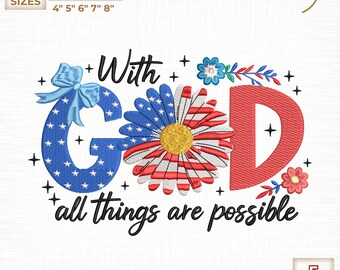 God Bless USA Embroidery Design, American Flag, Christian (Digital Download)