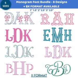 Pacchetto di 8 monogrammi da ricamo a coda di pesce, disegni dell'alfabeto + 11 formati, lettere da ricamo a macchina in 6 dimensioni, formato BX nativo incluso