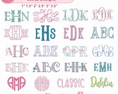 Mega Embroidery Font Set 25 Designs, Modern Script and Monogram Bundle, Boutique Name Alphabet BX, Nursery and Wedding Embroidery Font Pack