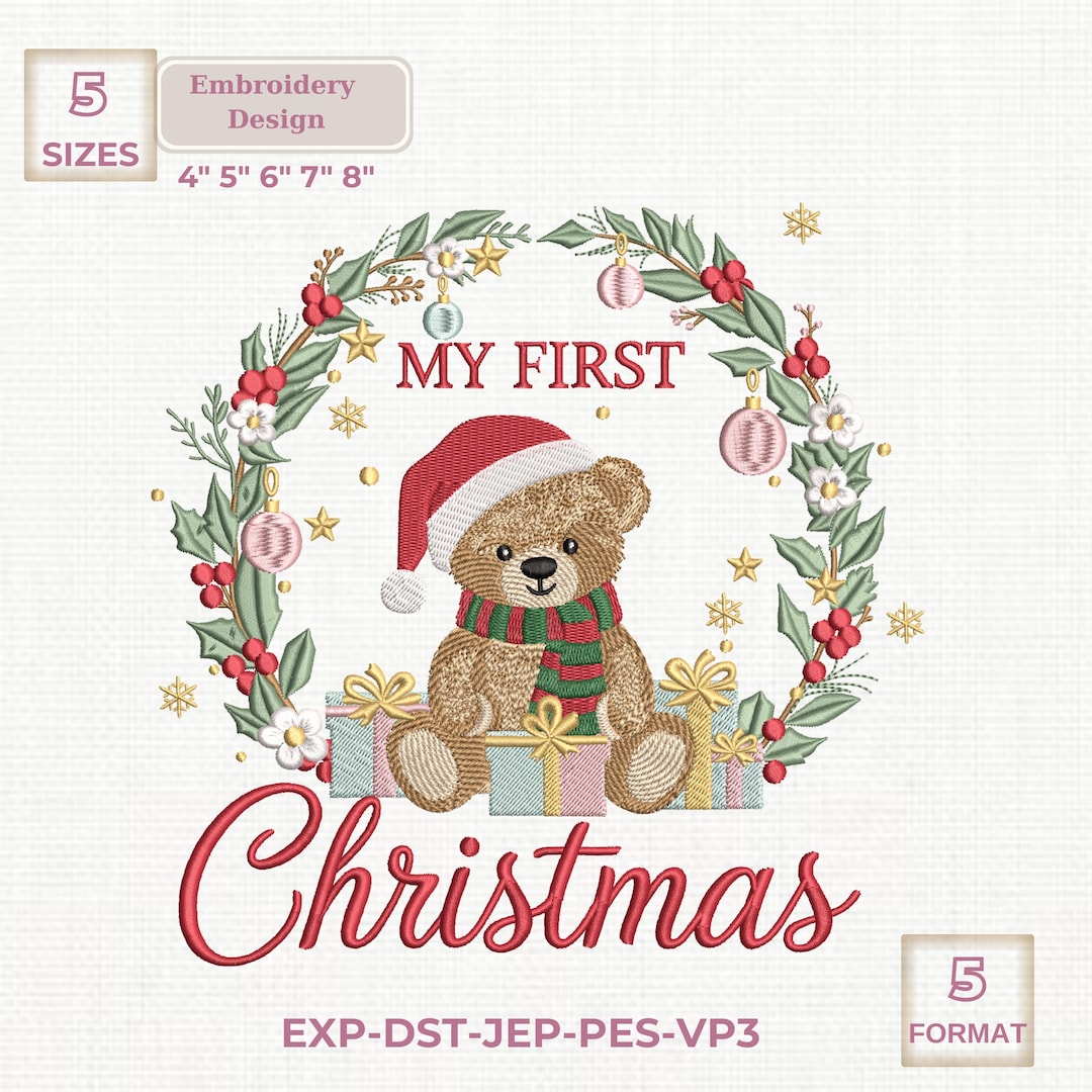 Baby's First Christmas Bear Embroidery Design (digital Download) Etsy