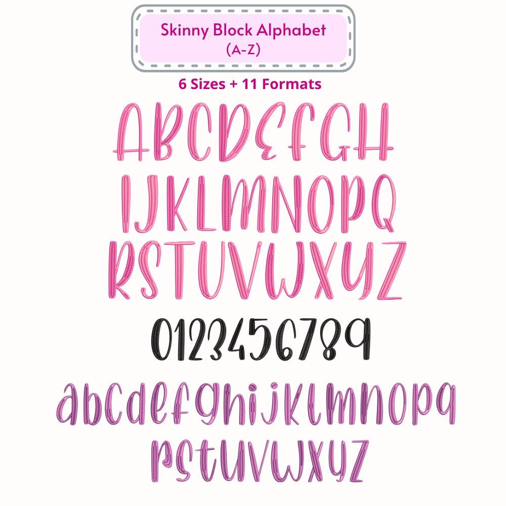 Exagerated Long Thin Script Font Duo Embroidery Font, Tall and Skinny Block With Modern Script, Layered ...