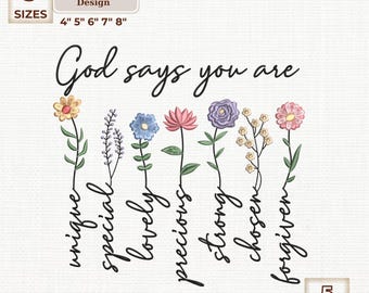 Diseño de bordado cristiano: Dios dice que eres (descarga digital)