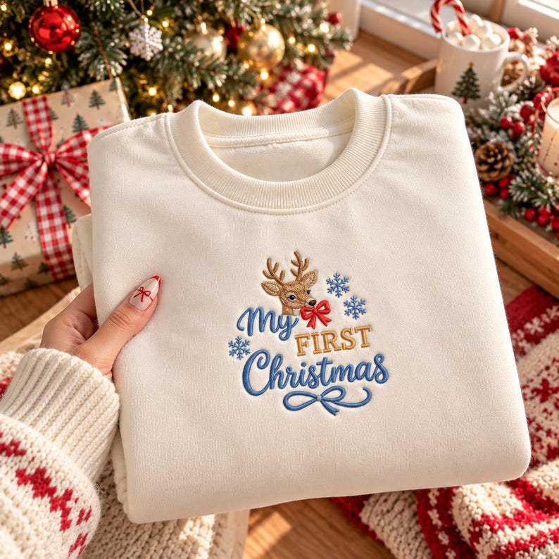 First Home Monogram My First Christmas Embroidery Design Bundle, Baby First Christmas ...