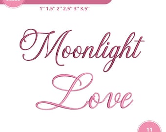 Moonlight Love Script Embroidery Font, BX Font for Embroidery, Calligraphy Font, Alphabet Machine Cursive Font, 6 Sizes, 11 Formats
