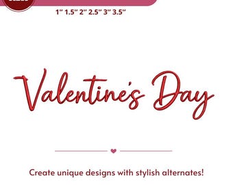 Valentine Script Satin Stitch Cursive Script Broderitypsnitt, 6 storlekar, BX-typsnitt + 11 andra format