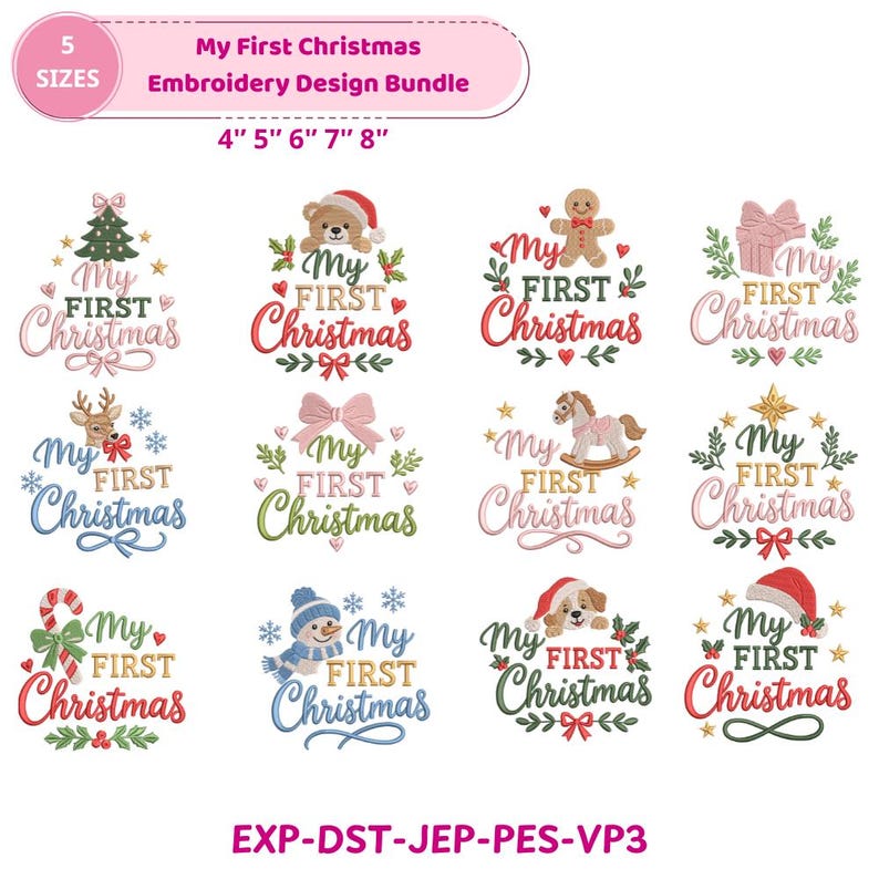 First Home Monogram My First Christmas Embroidery Design Bundle, Baby First Christmas ...