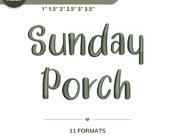 Zondag veranda script borduurlettertype, BX-lettertype voor borduurwerk, kalligrafielettertype, alfabet machine cursief lettertype, 6 maten, 11 formaten