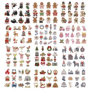 350+ mini-julikoner, maskinbroderidesign, megapaket, enormt semester-megapaket, söt vinterapplikation, PES-filer