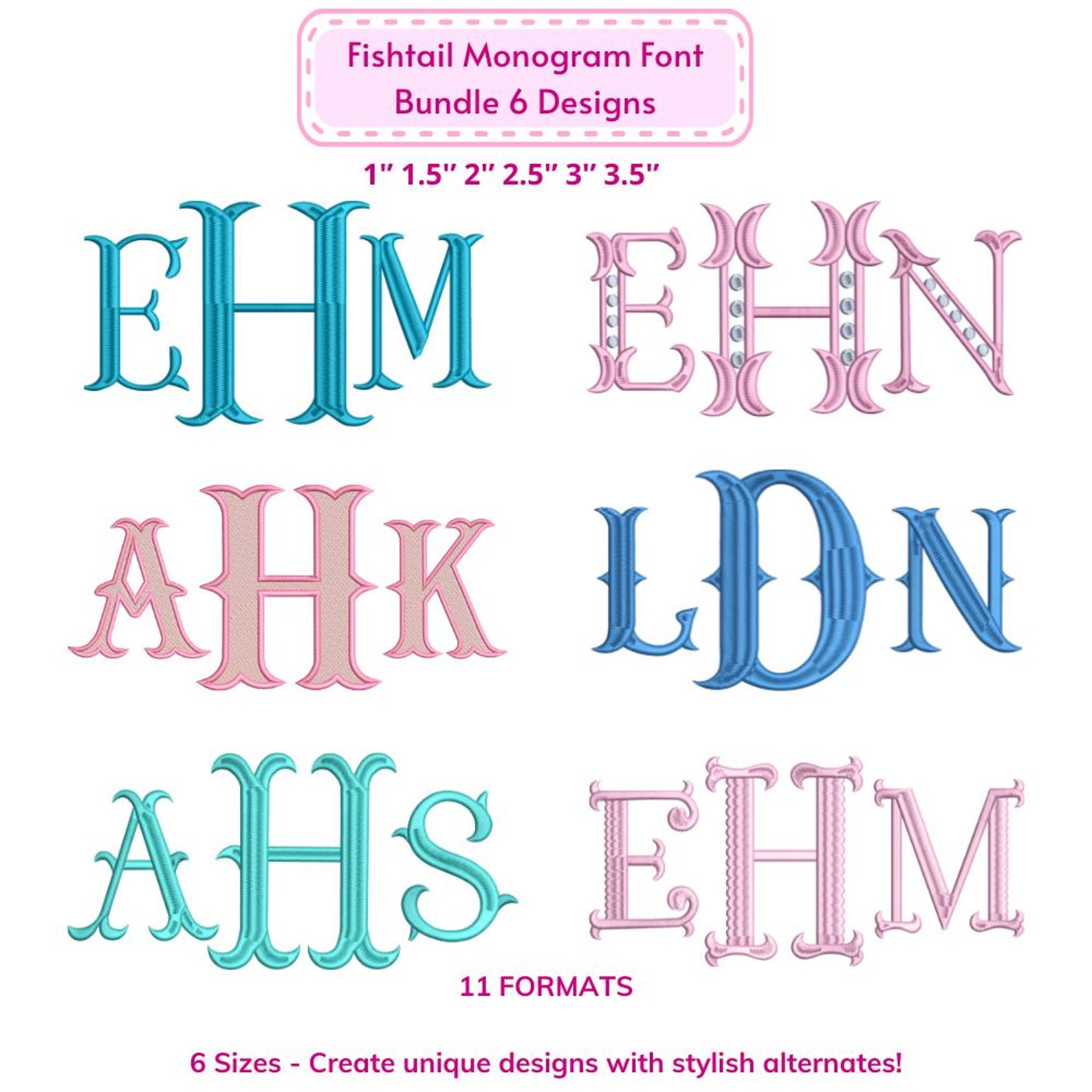 Fishtail Monogram Font Bundle 6 Designs, Classic Serif Alphabet ...
