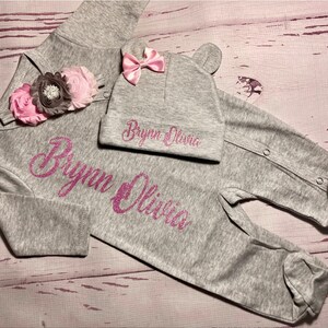 Personalized baby girl coming home outfit baby girl sleeper Monogram 0-3m outfit 8 to 13 pounds baby girl take home outfit Baby shower gift