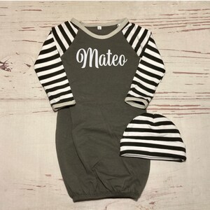 baby boy coming home outfit baby boy clothes Newborn baby boy take home outfit personalized name monogram black and gray hospital hat