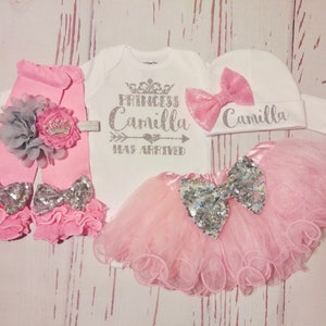 Baby Girl Coming Home Outfit Baby Girl Clothes Personalized Newborn Girl Outfit Take Home Outfit with Name New born Monogram Princess Tutu