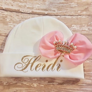 Baby Girl Coming Home Outfit Baby Girl Clothes Personalized Newborn Girl Outfit Take Home Outfit with Name New born Monogram Hat Cap Bennie