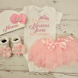 Personalized baby girl coming home outfit newborn baby girl take home outfit new born baby girl clothes princess has arrived hat name tutu