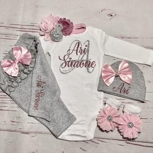 Baby Girl Coming Home Outfit Baby Girl Clothes Personalized Newborn Girl Outfit Take Home Outfit with Name New born Monogram Mauve Pink