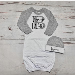 baby boy coming home outfit baby boy clothes 0-3 months newborn baby boy take home outfit personalized name monogram hospital gown and hat