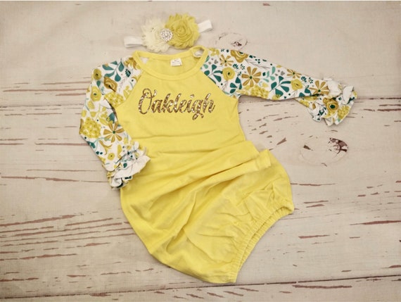 Yellow Monogrammed Baby Girl Outfits Newborn Girl Coming Home