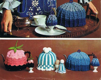 1960s Tea and Egg Cosy Crochet Pattern - Vintage Raspberry - Knitting and crochet