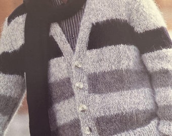 Boyfriend Cardigan Man’s Stripy Cardigan 1980s Mohair Knitting Pattern