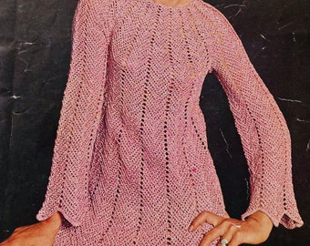 1960s Crochet Dress Pattern Beautiful Fluted Tunic Style PDF (T221) C774 Twilley Goldfingering