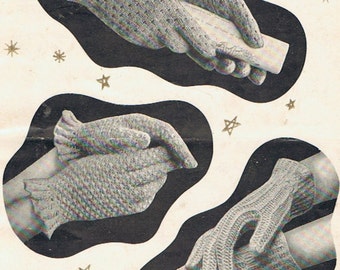 Ladies Gloves Knitting Pattern 3 designs 1950s Vintage PDF Patons and Baldwin 936 (T194)