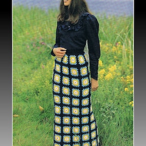 1970s Maxi Skirt Crochet Pattern in Granny Squares PDF (T141) Vintage