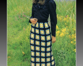 1970s Maxi Skirt Crochet Pattern in Granny Squares PDF (T141) Vintage