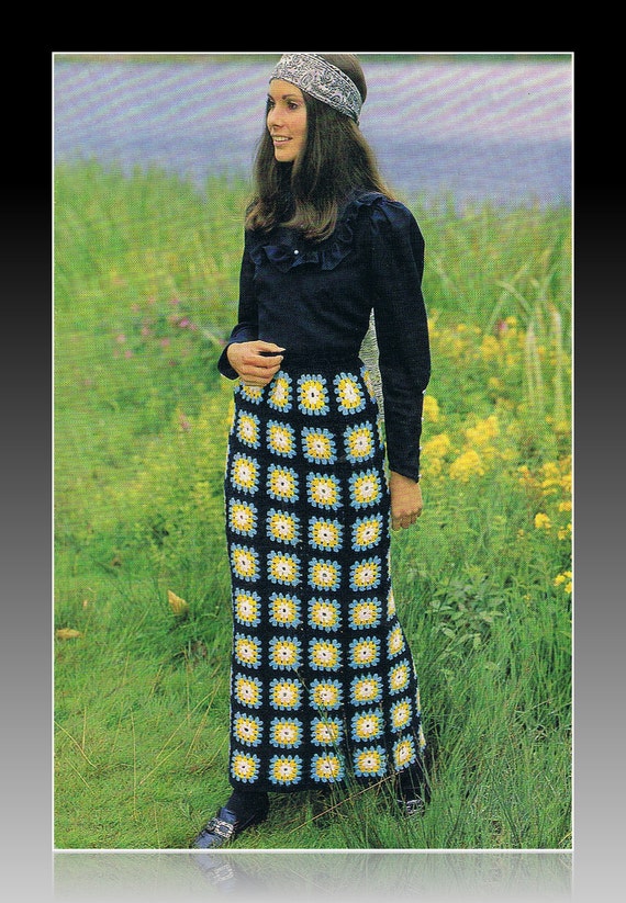 スカート 70s Crochet Knit Wool Skirt Colorful stripes crochet wool knit 70s maxi skirt XS-S