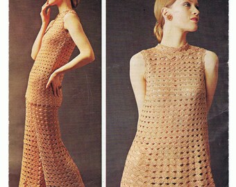 Patron de robe, tunique et pantalon au crochet PDF vintage des années 1970 (T167)