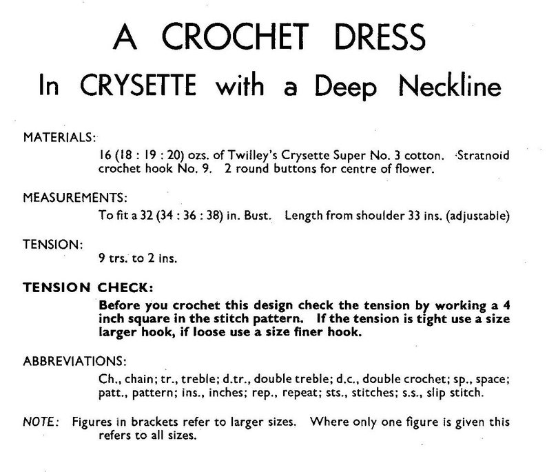Vintage Crochet Dress Pattern V Neck With Flower Corsage Etsy