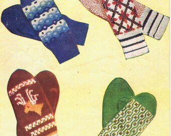 Rendierwanten en Fair Isle-handschoenen Breipatroon pdf vintage (T210)