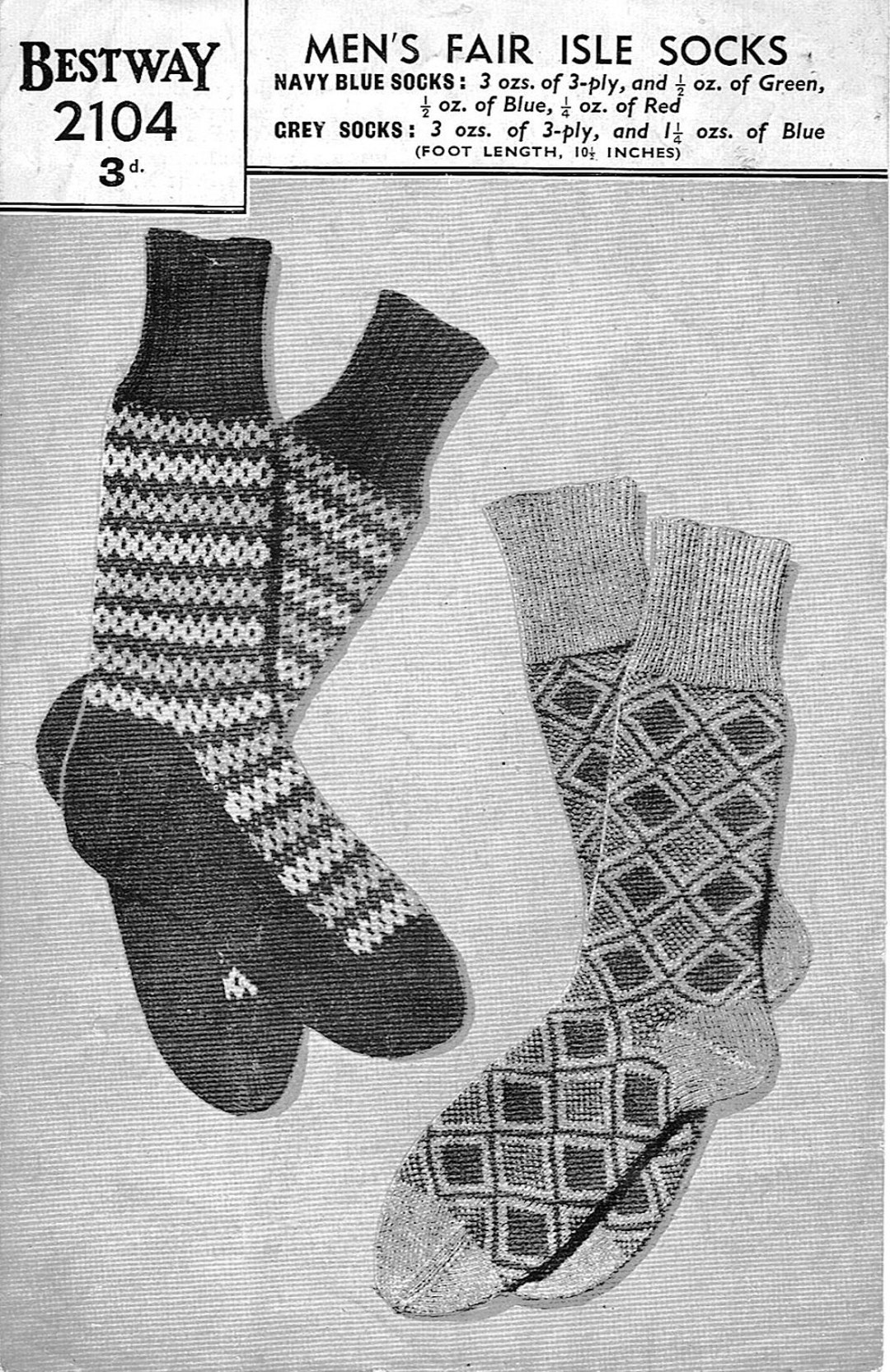 Men's Fair Isle Socks Vintage Knitting Pattern 1940s PDF - Etsy