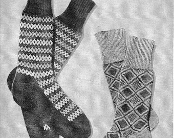 Men's Fair Isle Socks Vintage Knitting Pattern 1940s PDF (T199)