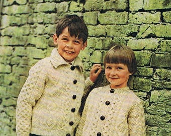 Classic Irish Aran Cardigan Knitting Pattern 1960s Children PDF (T163)
