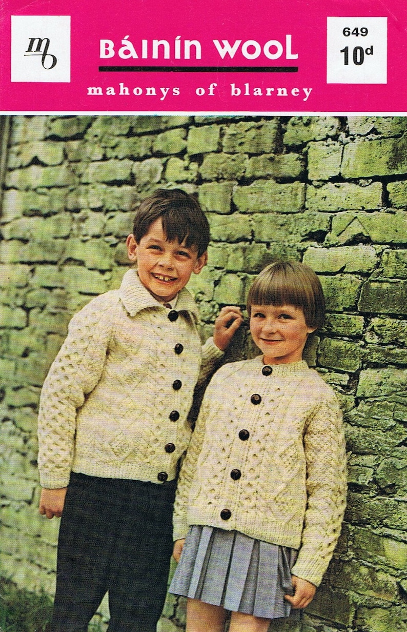 Classic Irish Aran Cardigan Knitting Pattern 1960s Children PDF T163 image 1