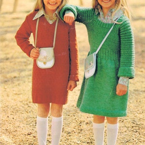 Mädchen Kleid Strickanleitung - 2 Kleider - 2 Schnittmuster - PDF - 1970er Jahre - Très Chic (T193)