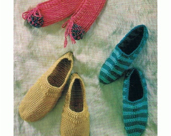 Slippers Crochet and Knitting Pattern Mens and Womens PDF Pattern VIntage (T168)