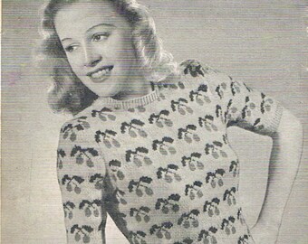 Cherry Fair Isle Sweater PDF Rare 1940s Knitting Pattern  Weldons 616 (T175)
