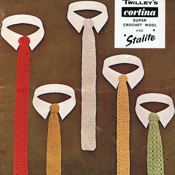 5  Skinny Ties -  Knitting and Crochet Pattern Mens Tie PDF Vintage 1960s (T185) Treasury Item