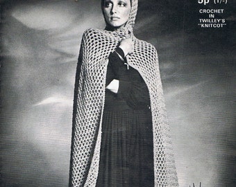 Dramatic Cape Cloak Crochet Pattern Vintage 1970s PDF Pattern (T124)